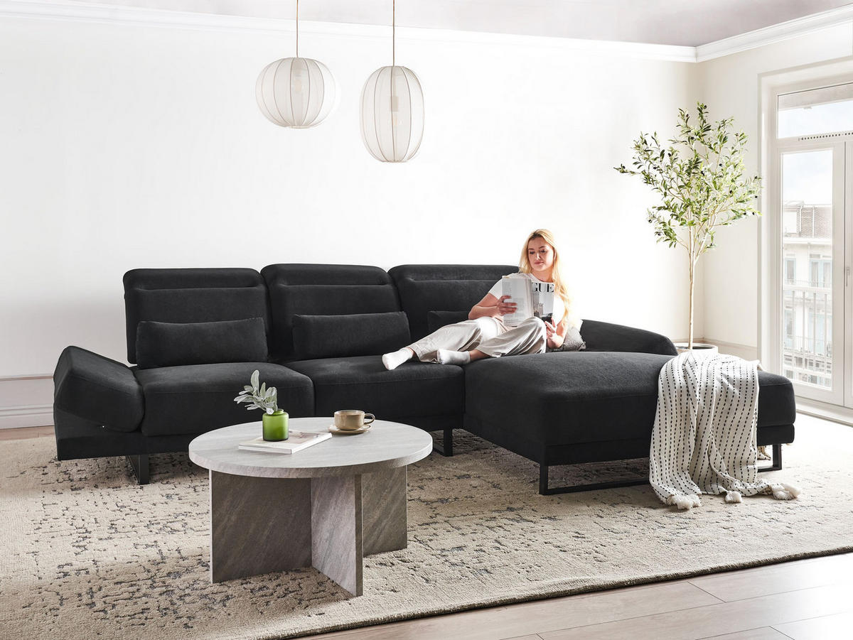 ECKSOFA 4-Sitzer Stoff Schwarz linksseitig Ikast - Schwarz, Textil (320/214cm) - Beliani