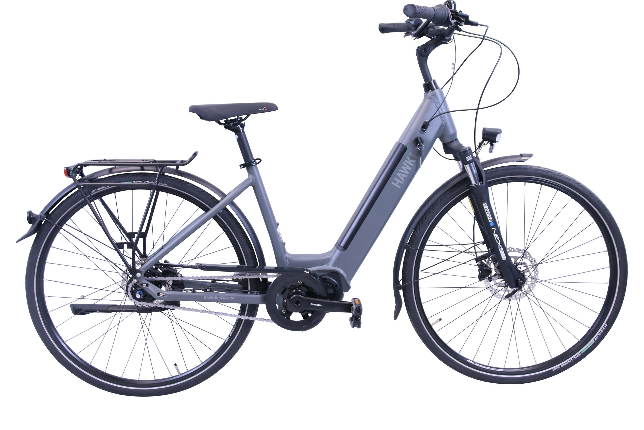 E-CITY Wave E-Bike Integrated Steps Lady 7 Gang 28 Zoll Gr:44cm - Grau, Metall (44cm) - Hawk Bikes