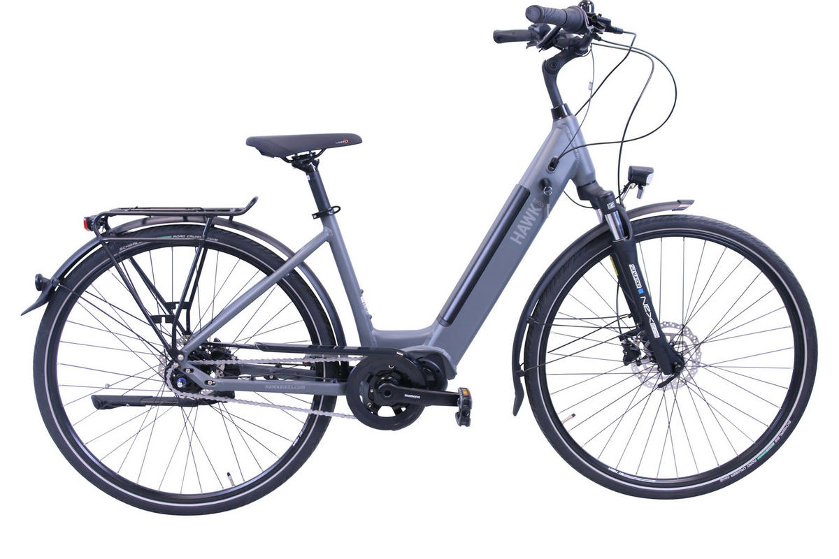 E-CITY Wave E-Bike Integrated Steps Lady 7 Gang 28 Zoll Gr:44cm - Grau, Metall (44cm) - Hawk Bikes