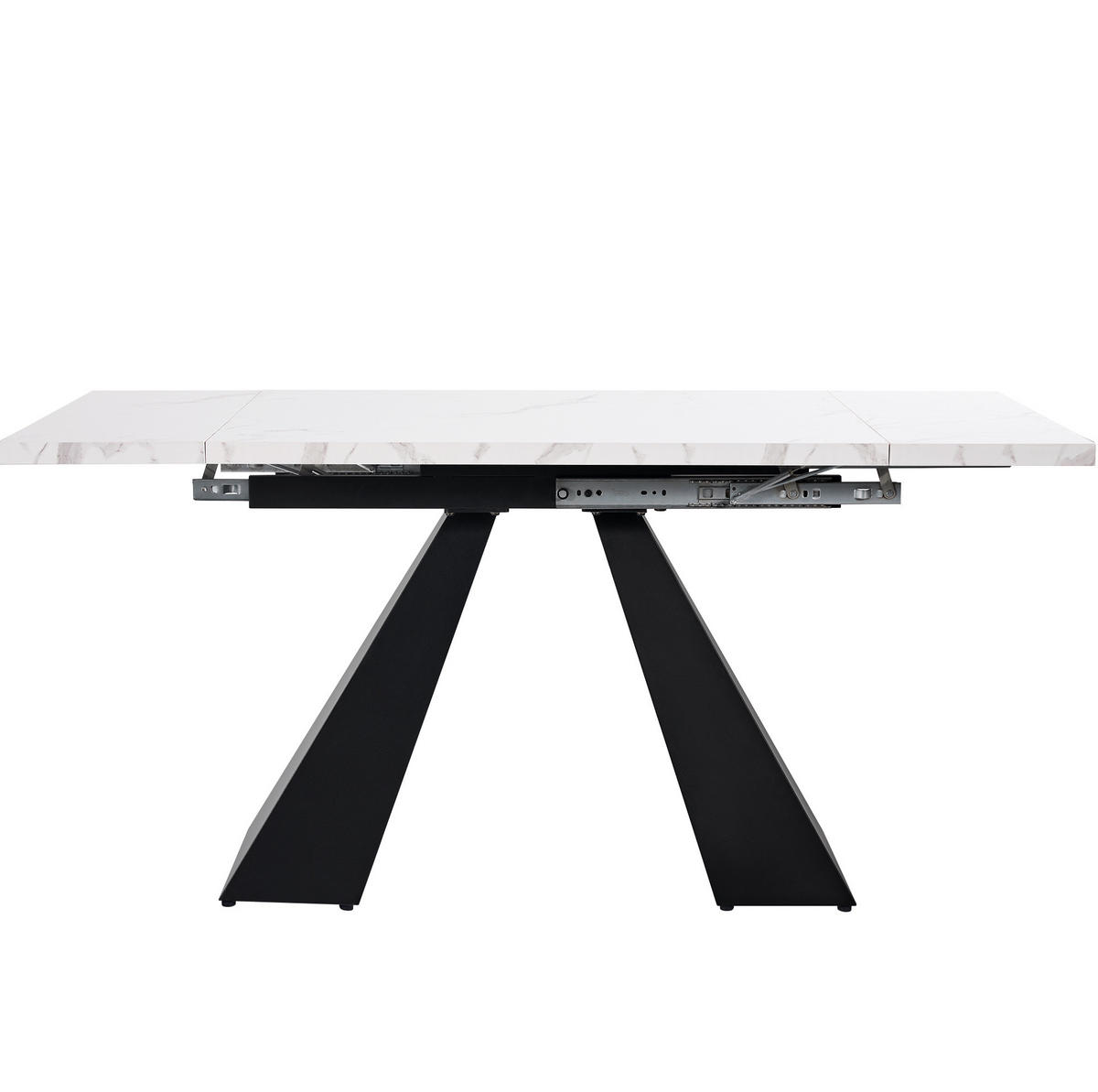 ESSTISCH 99-159x74x77 cm in Weiß und Schwarz aus MDF mit Marmoroptik auf stabilen Carbonstahl-Beinen ausziehbar - Weiß, Holzwerkstoff (74/159/77cm) - Modfu