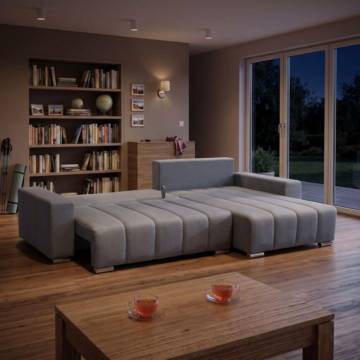 ECKSOFA Piano L Rechts mit Schlaffunktion 137x234 Velours Grau - Silberfarben/Grau, Holz/Textil (178/278cm) - Muffo