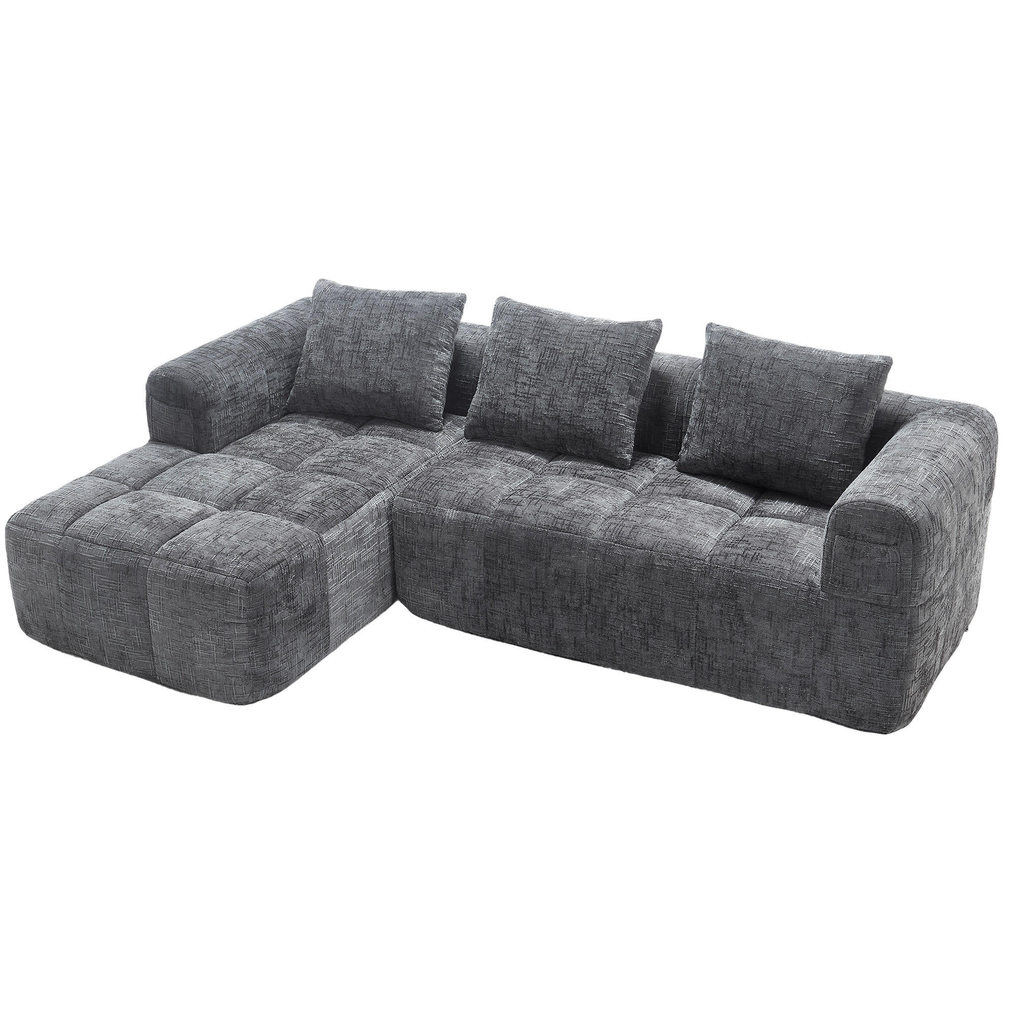ECKSOFA 250/158/60 cm grau aus Chenille mit Seitentaschen - Grau, Textil (250/158cm) - OKWISH