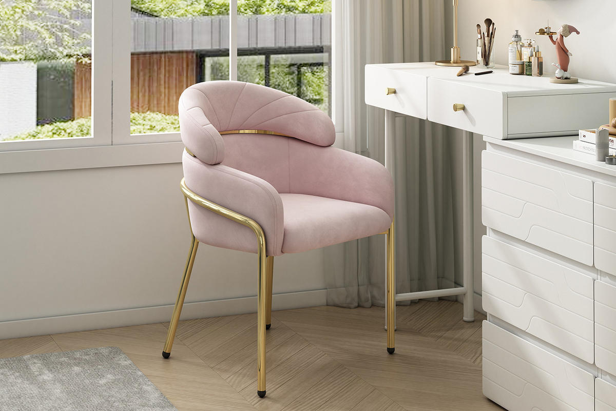 STUHL 56.9x54.5x79 cm in Pink, Samt mit Metallbeinen, Einzelstück - Pink, Textil (54.5/79/56.9cm) - Modfu