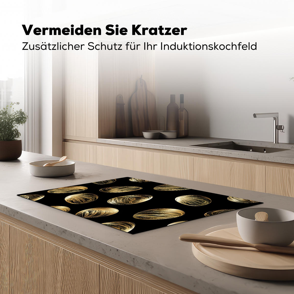 HERDABDECKPLATTE Eier - Gold - Muster Herdabdeckung Induktionsfeld 75x52 cm - Schwarz, Kunststoff (75/52/0.2cm) - MuchoWow