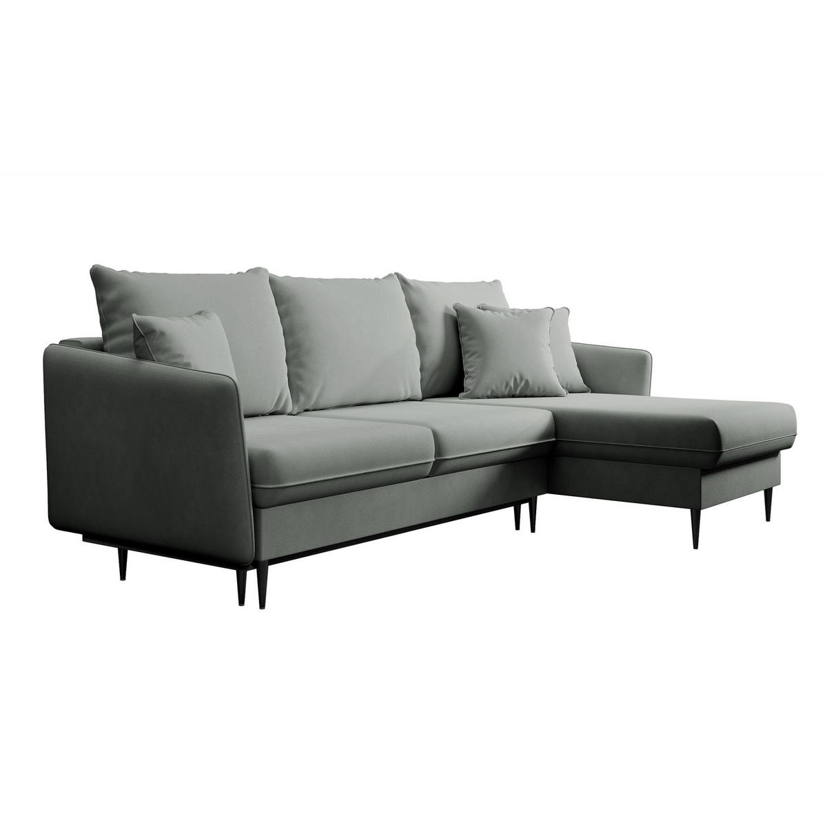 ECKSOFA Volio Grau Samt 223 cm - Schwarz/Grau, Textil/Metall (223/145cm) - Selsey