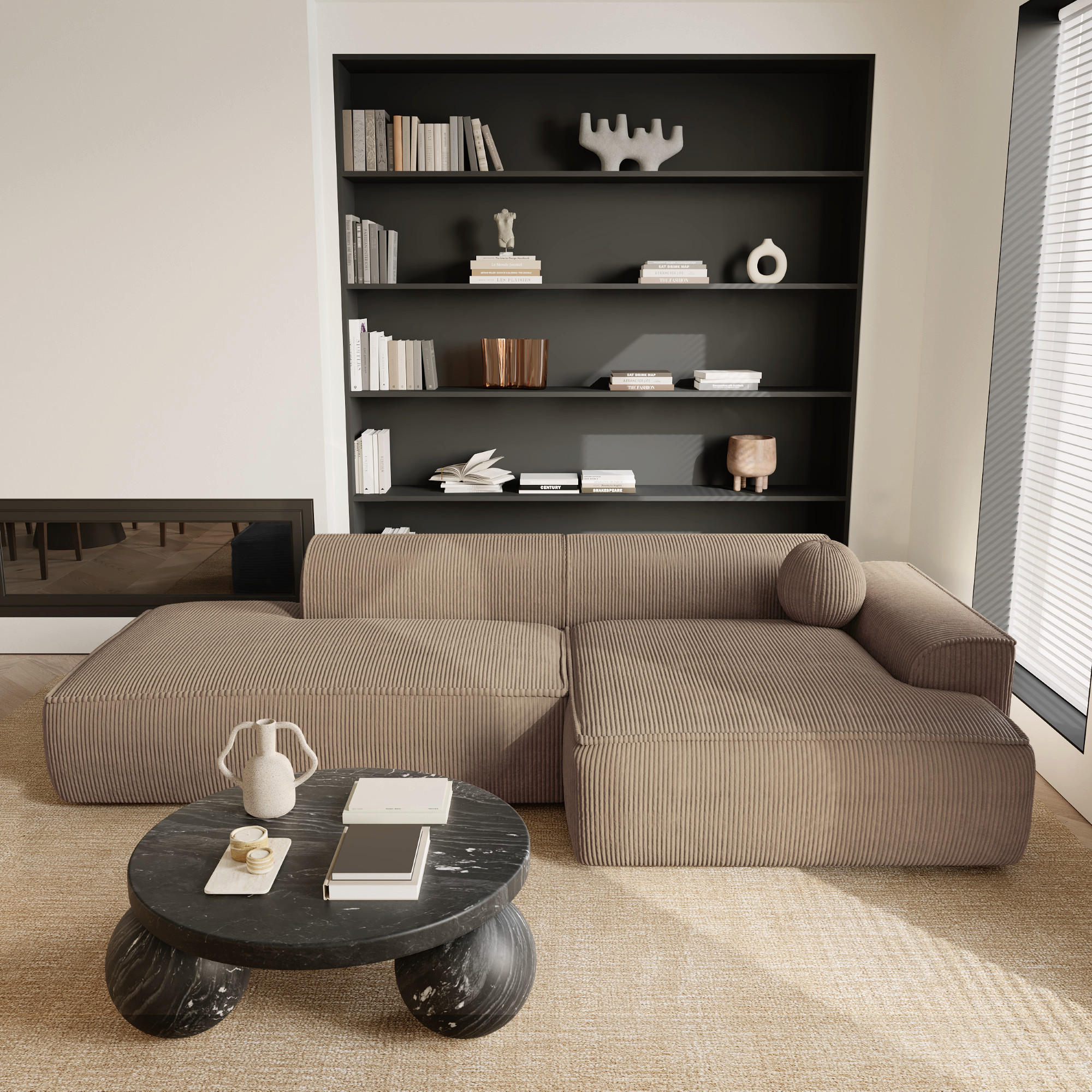 ECKSOFA RECHTS Gerippter Samt Taupe 260cm - Taupe, Textil (260/155cm) - Sia Home