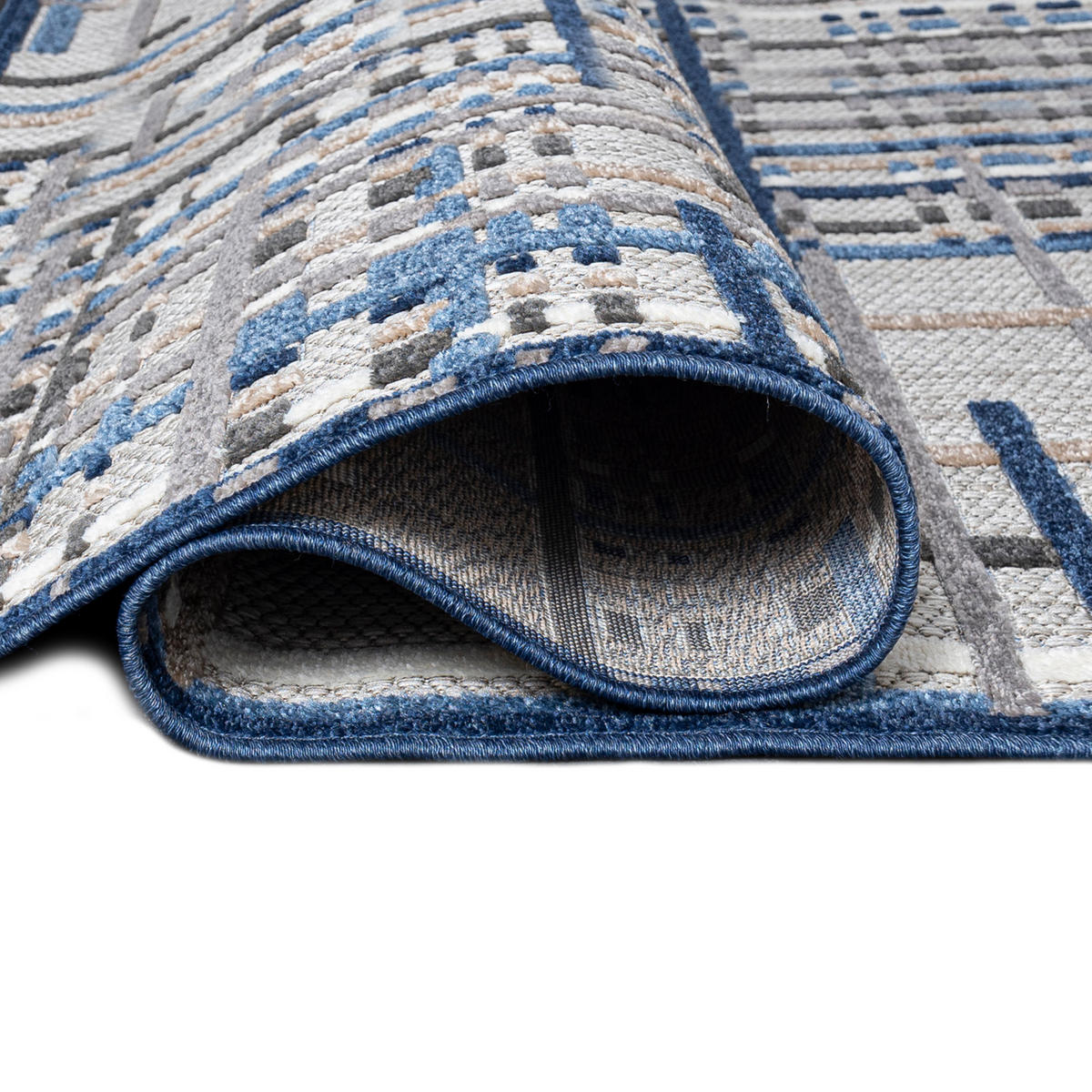 TEPPICH Outdoor Geometrisch Streifen Kurzflor Rechteckig Moderne - 120x170 cm - Blau, Textil (120/170cm) - Mazovia