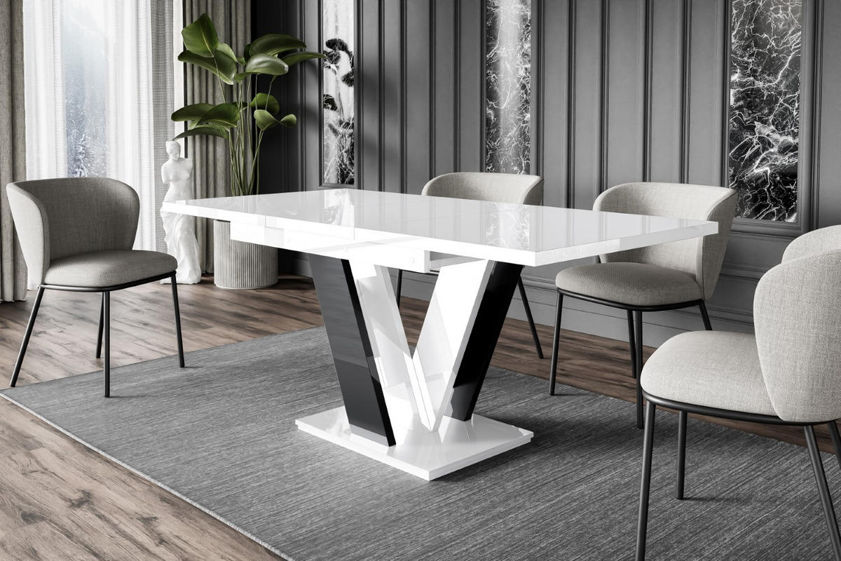ESSTISCH ausziehbar 120 -160x80x75 cm - Hochglanz Weiß/Hochglanz Schwarz - ASIV - Weiß, Holzwerkstoff (120/80/75cm) - ALTDECOR