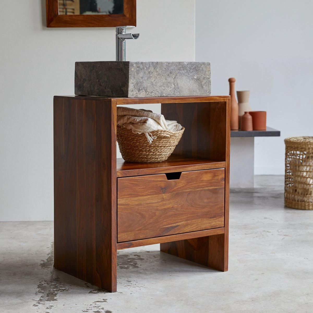 WASCHTISCHUNTERSCHRANK Kwarto Braun aus Palisander - Braun, Holz (60/75/45cm) - Tikamoon