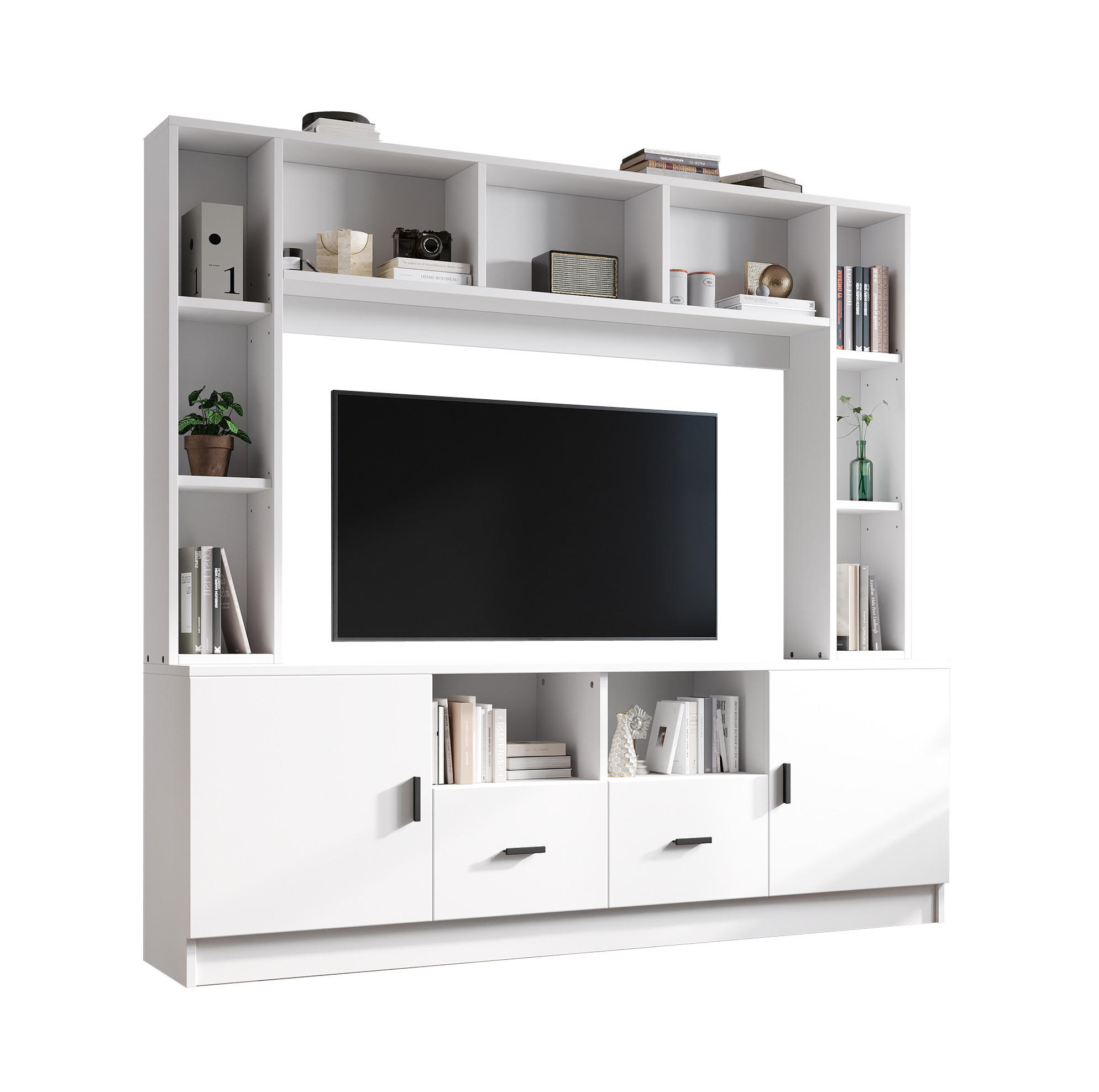 TV-WOHNWAND mit Stauraum 180 x 35 x 170 cm Weiß 5-tlg. - Weiß, Holzwerkstoff (35/170/180cm) - Beauniv