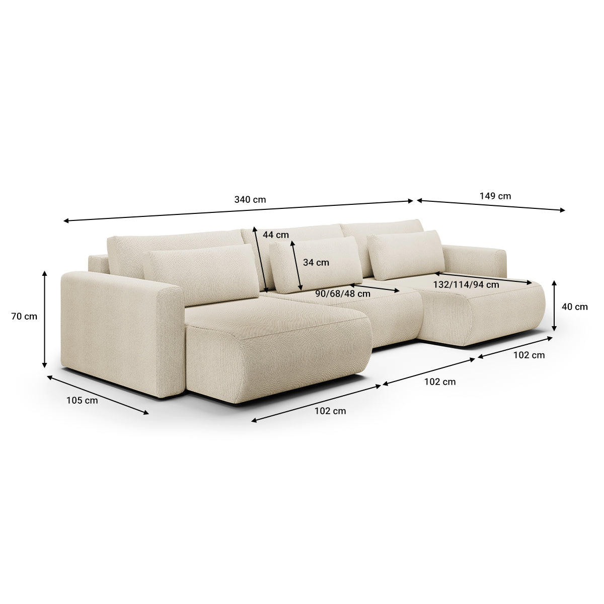 PANORAMASOFA Evy 4 Sitzplätze Beige - Beige, Holz (340/82/149cm) - Petits-meubles