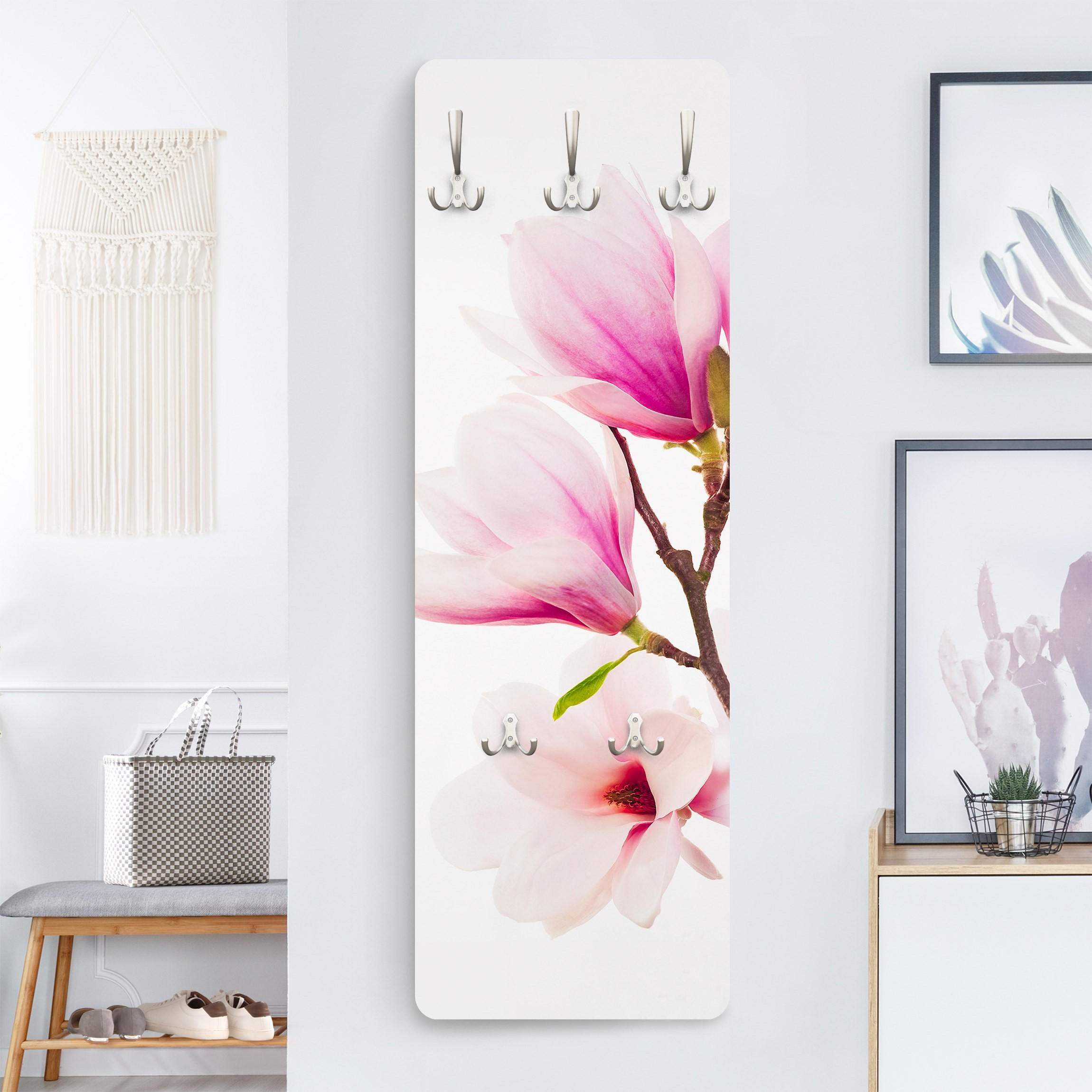 Thumbnail - Bilderwelten Wandgarderobe, Rosa, Holzwerkstoff, Floral, Rechteckig, 34x105x1.6 cm, Garderobe, Garderobenleisten & Garde...