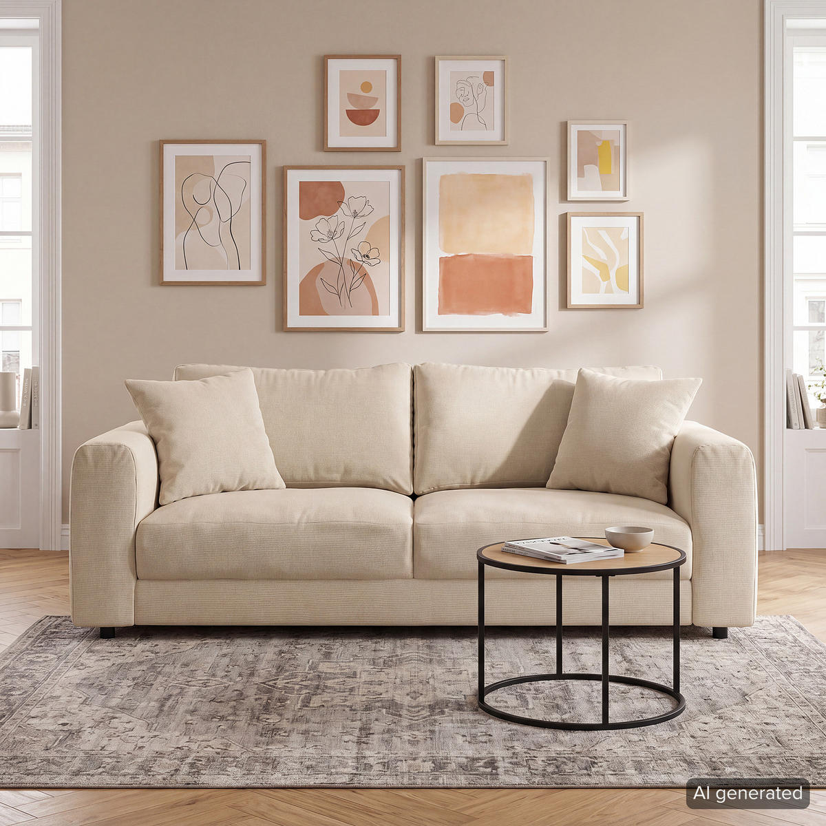 2,5-SITZER SOFA - Beige/Schwarz, Holz/Kunststoff (182/79/106cm) - home24