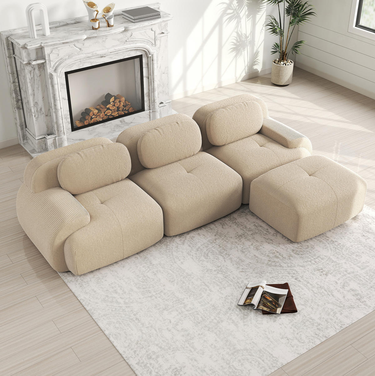 ECKSOFA 298/178/75 cm beige aus Cordstoff modular, rahmenlos und montagefrei - Beige, Textil (178/298cm) - OKWISH