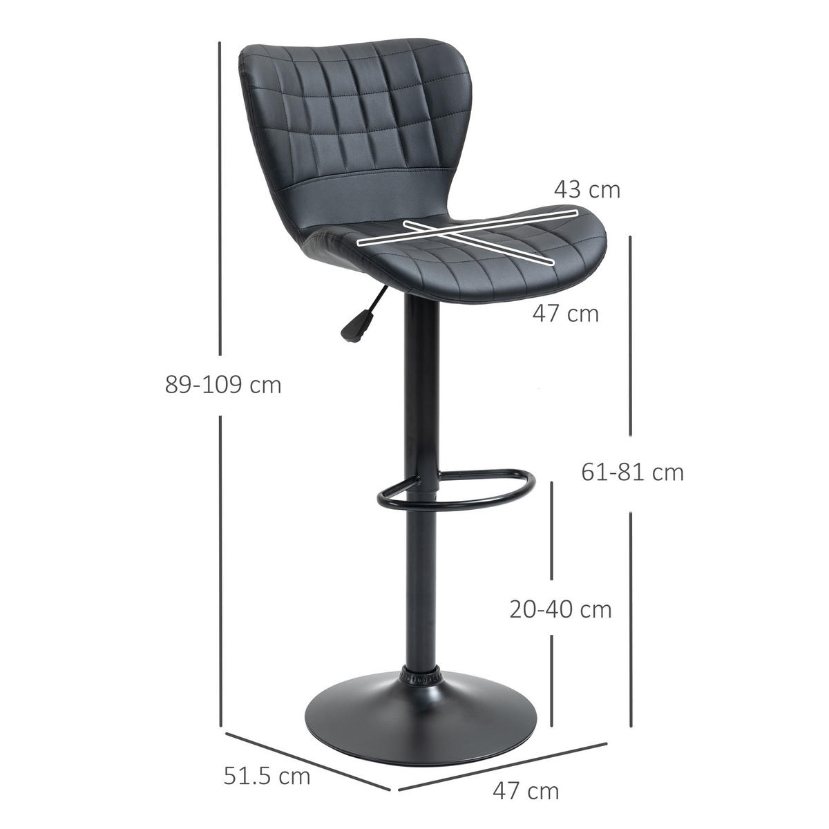 BARHOCKER DE-35982 2er Set mit Kunstlederbezug Schwarz - Schwarz, Metall (51.5/109/47cm) - ComfortXL