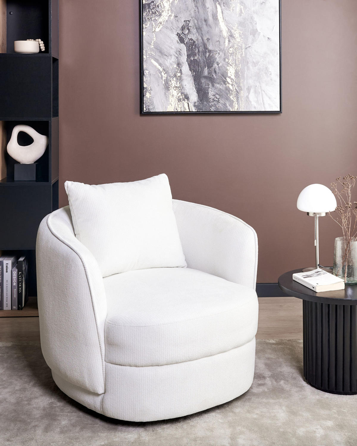 DREHSESSEL Cremeweiß Andalen - Weiß, Textil (85/74/79cm) - Beliani