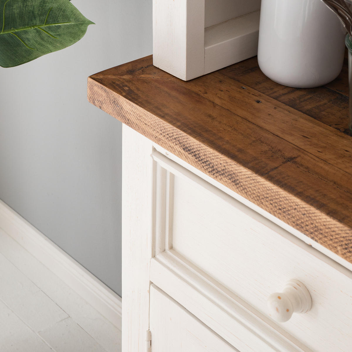 BUFFETSCHRANK - Kiefer massiv - Weiß/Kieferfarben, Holz (159/200/40cm) - home24