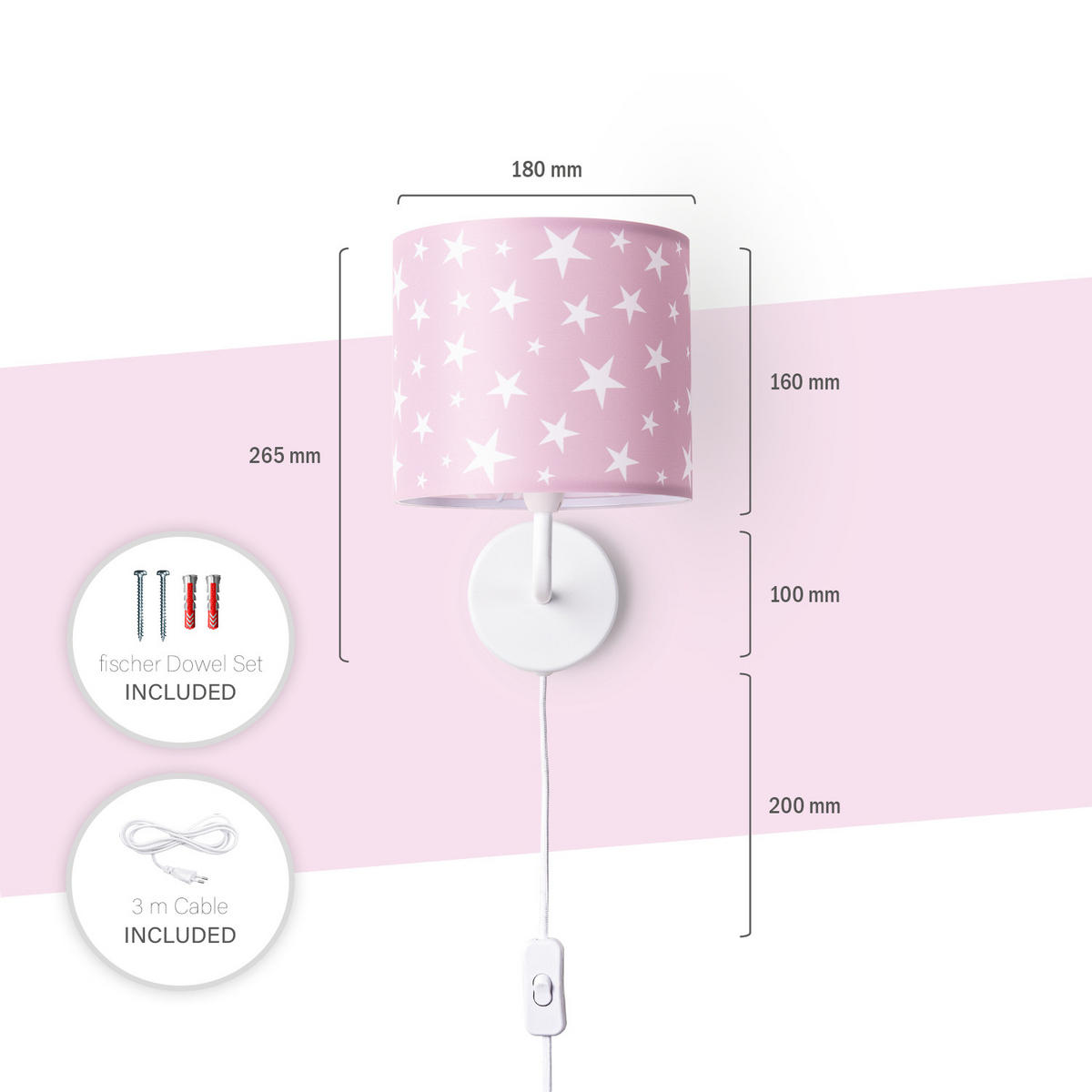 KINDERZIMMERLAMPE Luca Wl Cap 315 - Hellrosa, Metall (18/26.9/20.9cm) - Paco Home