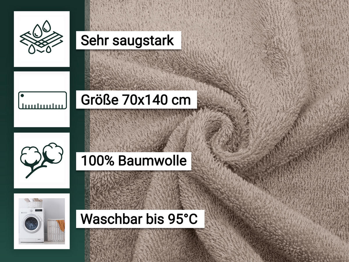 DUSCHTÜCHER, 5er-Set, 70x140 cm, 100% Baumwolle - Fango, Textil (70/140cm) - Zollner