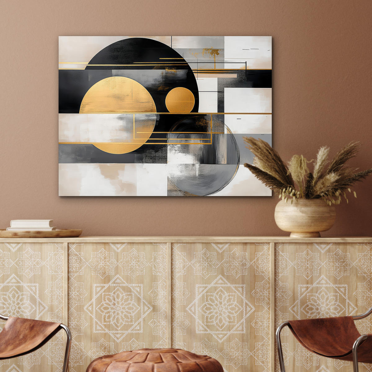 KOVOVÝ OBRAZ Abstraktné - Zlato - Striebro - Tvary - Estetické - Moderné 80x60 cm - zlatá, kov (80/60cm) - MuchoWow