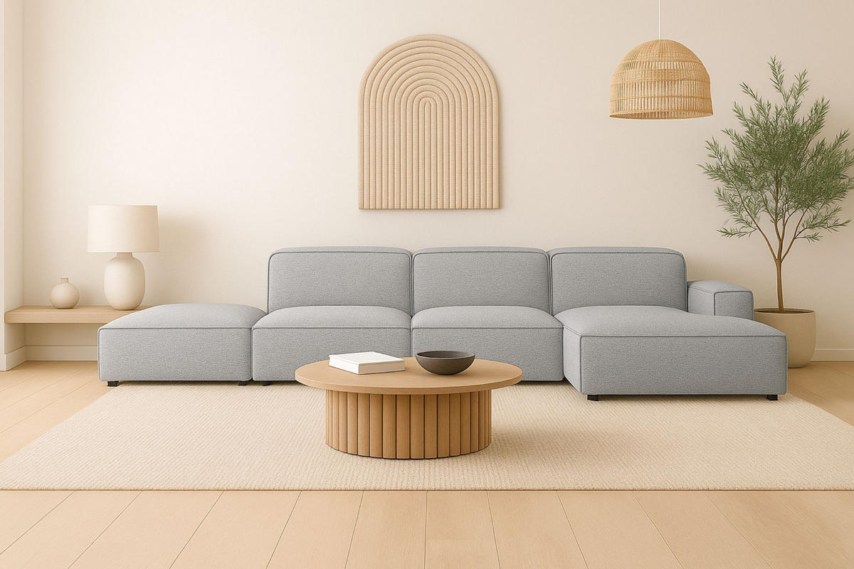 ECKSOFA Cursal L-Form, Stoff Artico, Cement + Hocker, Rechts - Grau, Holz (341/166cm) - Kaiser Möbel