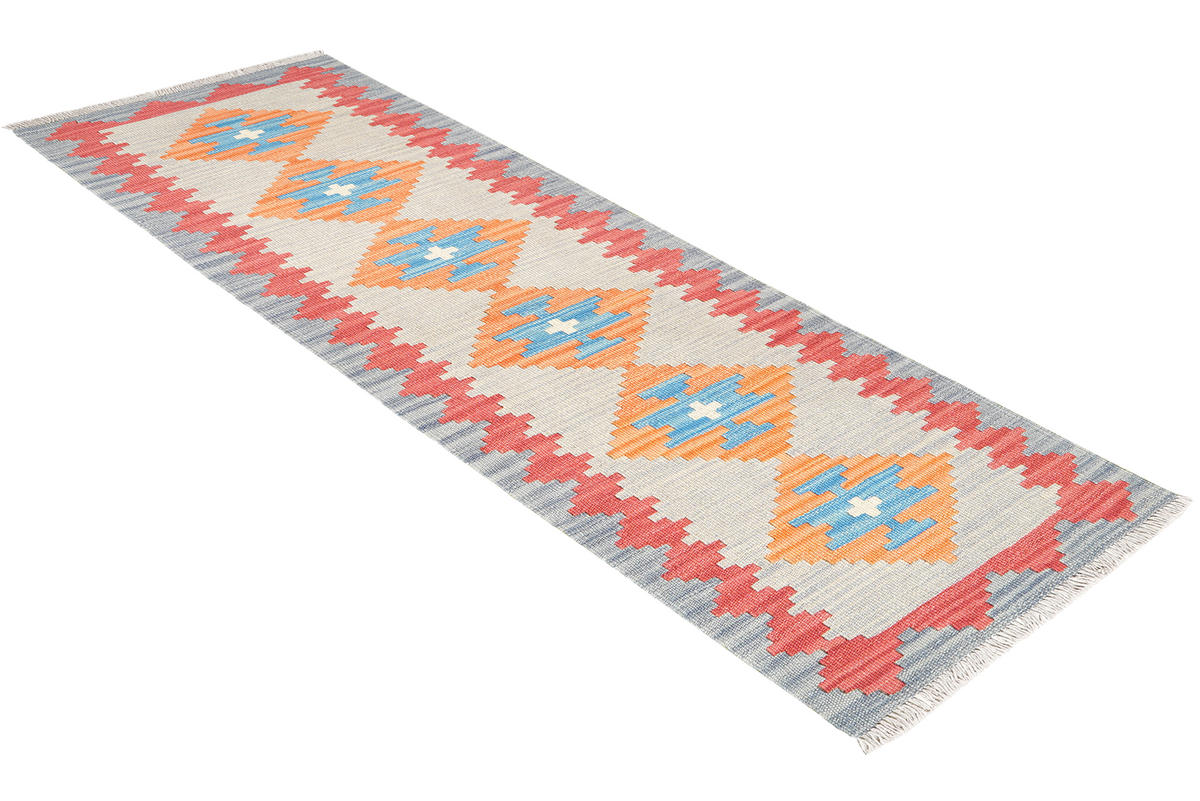 LÄUFER Gashgai Kelim Grau 196/58 cm Schurwolle - Grau, Textil (58/196cm) - Looma