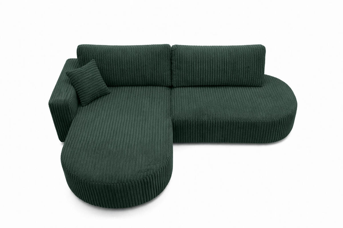 ECKSOFA Mit Schlaffunktion Und Bettkasten, Cordstoff Tilia, Grün, Links, ROUND ONE OPEN XL - Grün, Holz (262/175cm) - Kaiser Möbel