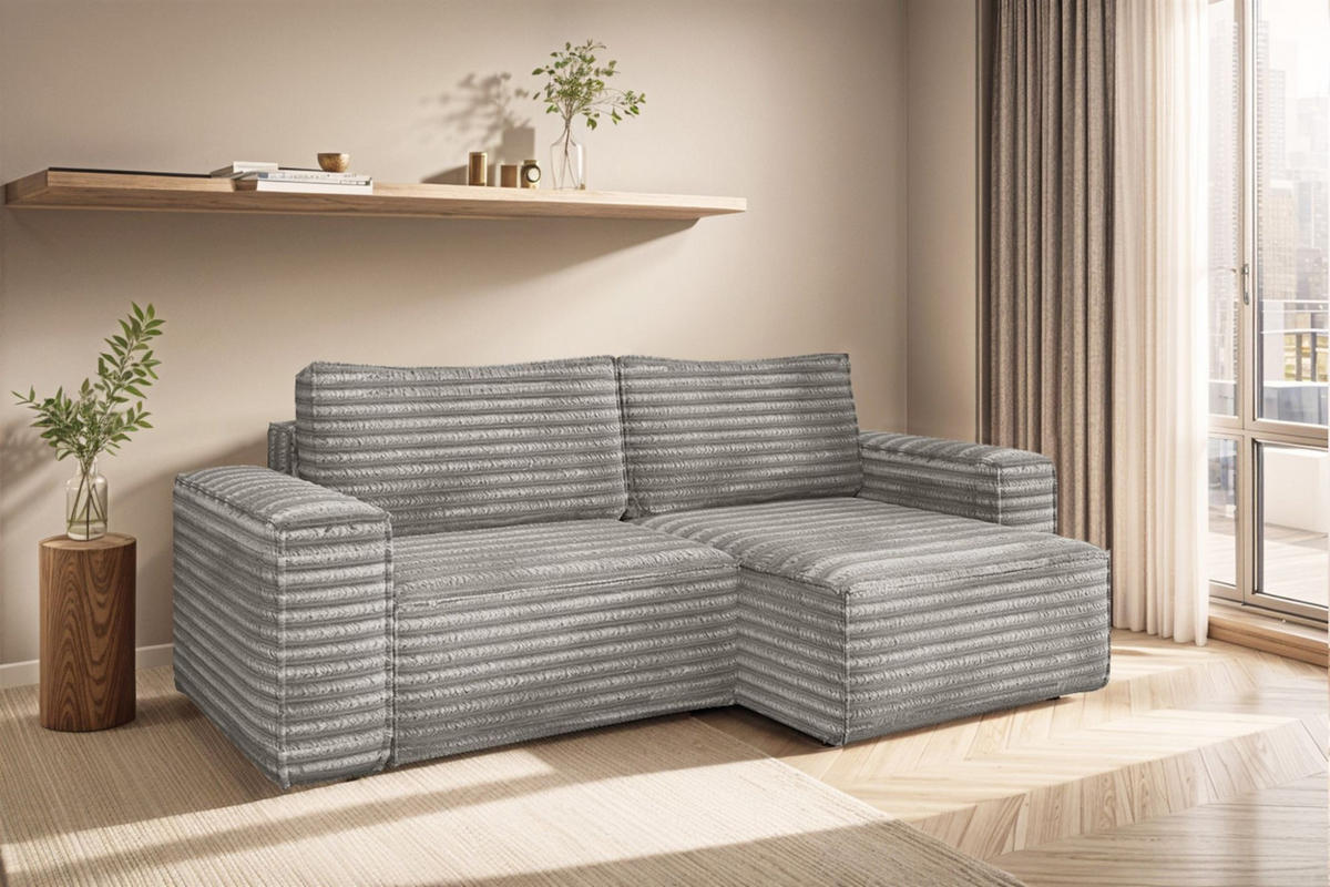ECKSOFA Schlafsofa Madlen - Grau, Holzwerkstoff/Textil (248/140cm) - Fun Möbel