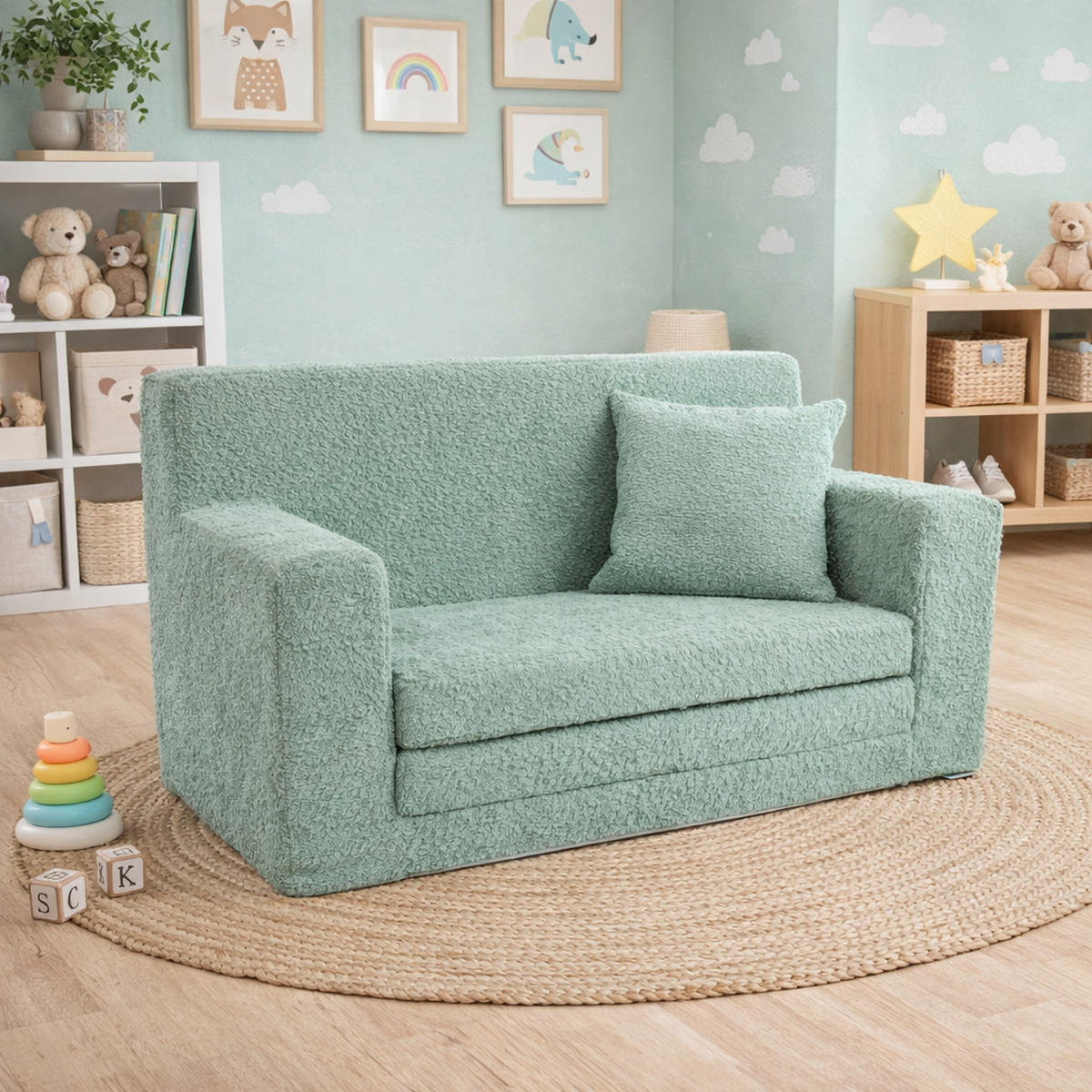 KINDERSOFA David – Stilvoller Komfort für das Kinderzimmer - In den Trendfarben - Hellgrün, Textil (83/47/43cm) - Fortisline