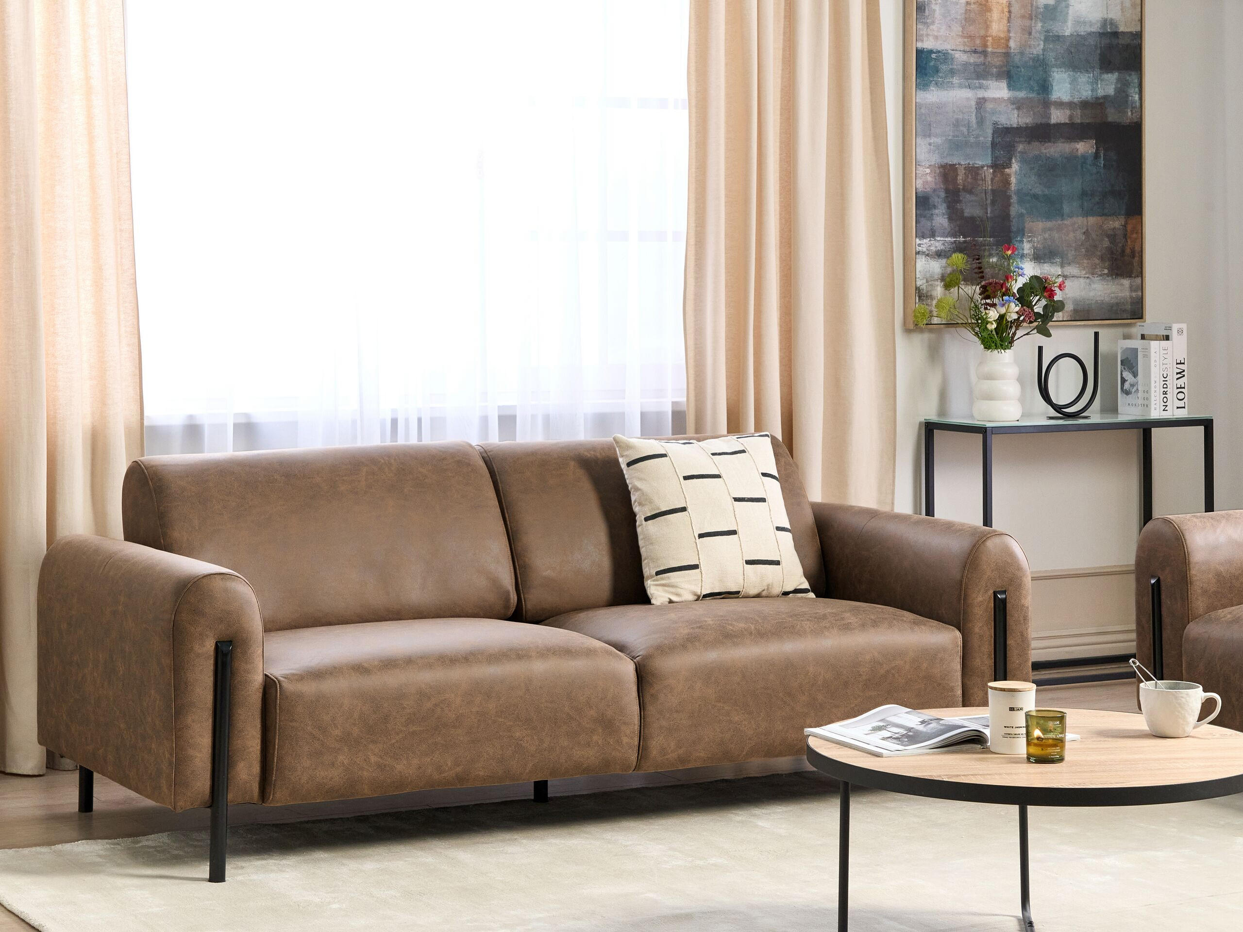 3-SITZER-SOFA Lederoptik braun Askim - Schwarz/Braun, Textil (207/87/89cm) - Beliani