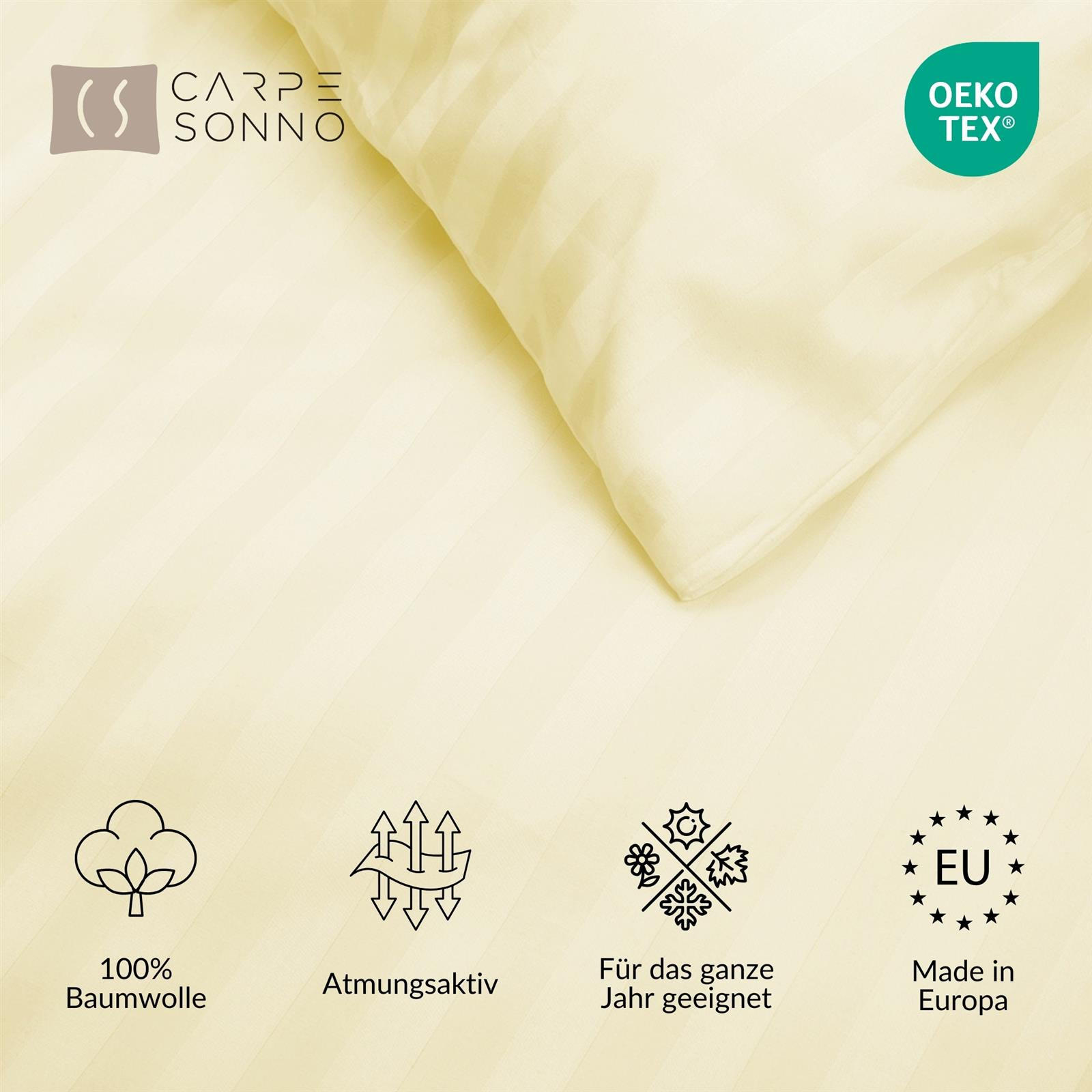 BETTWÄSCHE Damast 135x200 Creme gestreift - Bettbezug aus 100% Baumwolle - Creme, Textil (135/200cm) - Carpe Sonno