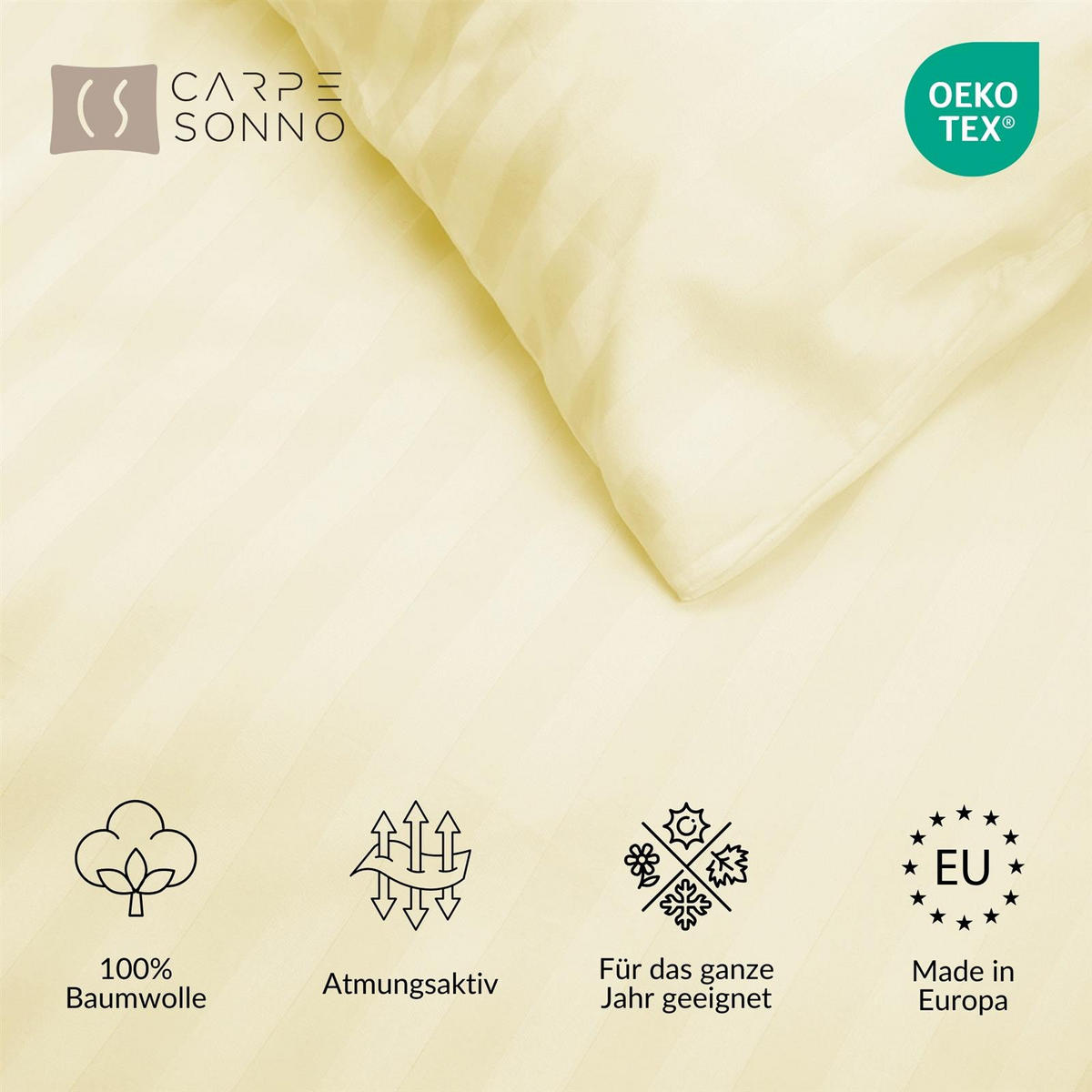 BETTWÄSCHE Damast 135x200 Creme gestreift - Bettbezug aus 100% Baumwolle - Creme, Textil (135/200cm) - Carpe Sonno