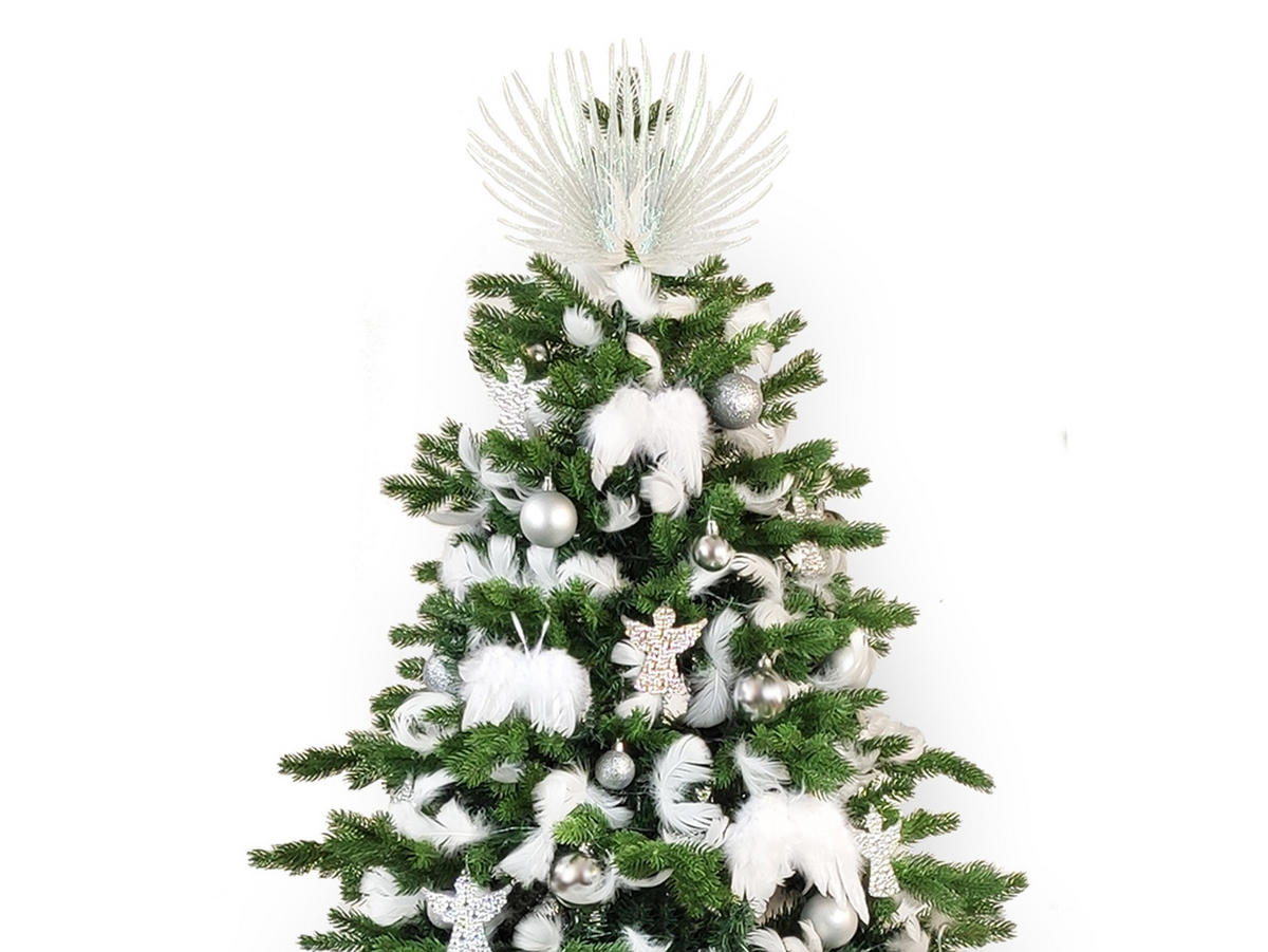 LAALU CHRISTBAUMKUGEL-SET 97 Stück in Luxusbox ANGEL WINGS für Weihnachtsbäume 120-210 cm - Silberfarben/Weiß, Kunststoff/Metall (55/50/75cm) - LAALU