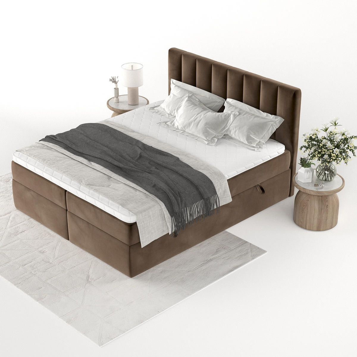 BOXBETT Bari 160/200 cm Braun im Kronos Stoff - Braun, Holz/Holzwerkstoff (160/200cm) - AltaBeds