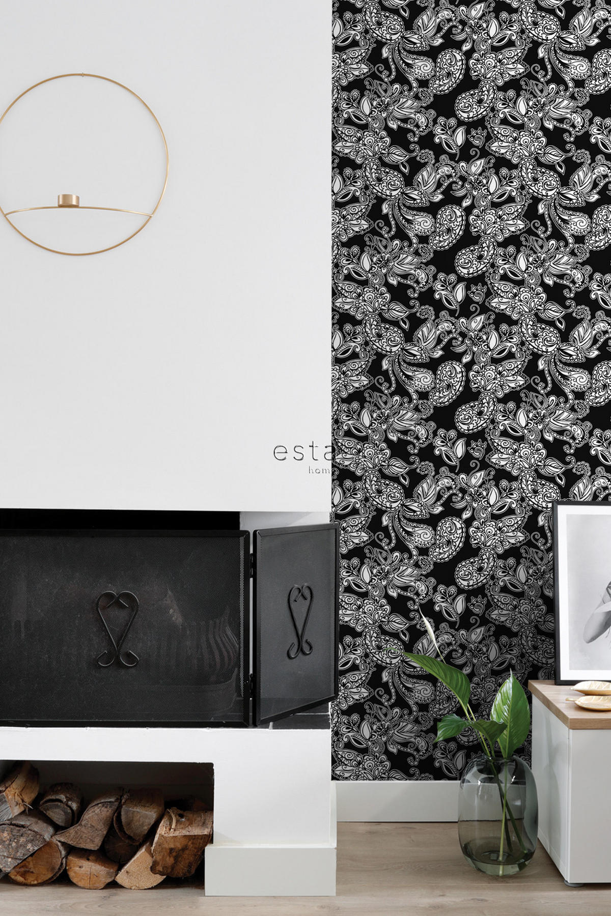 TAPETE funky Blumen und Paisleys 53 cm x 10.05 m - Schwarz, Papier (53/1000cm) - ESTAhome