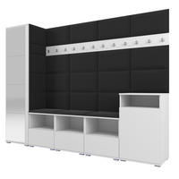 GARDEROBE NELA XI 250 cm (Modulare Flurmöbel Weiß mit Spiegel & Sitzpolster Schwarz 16 Großes Set) - Silberfarben/Schwarz, Holz/Holzwerkstoff (250/187/40cm) - Ravio