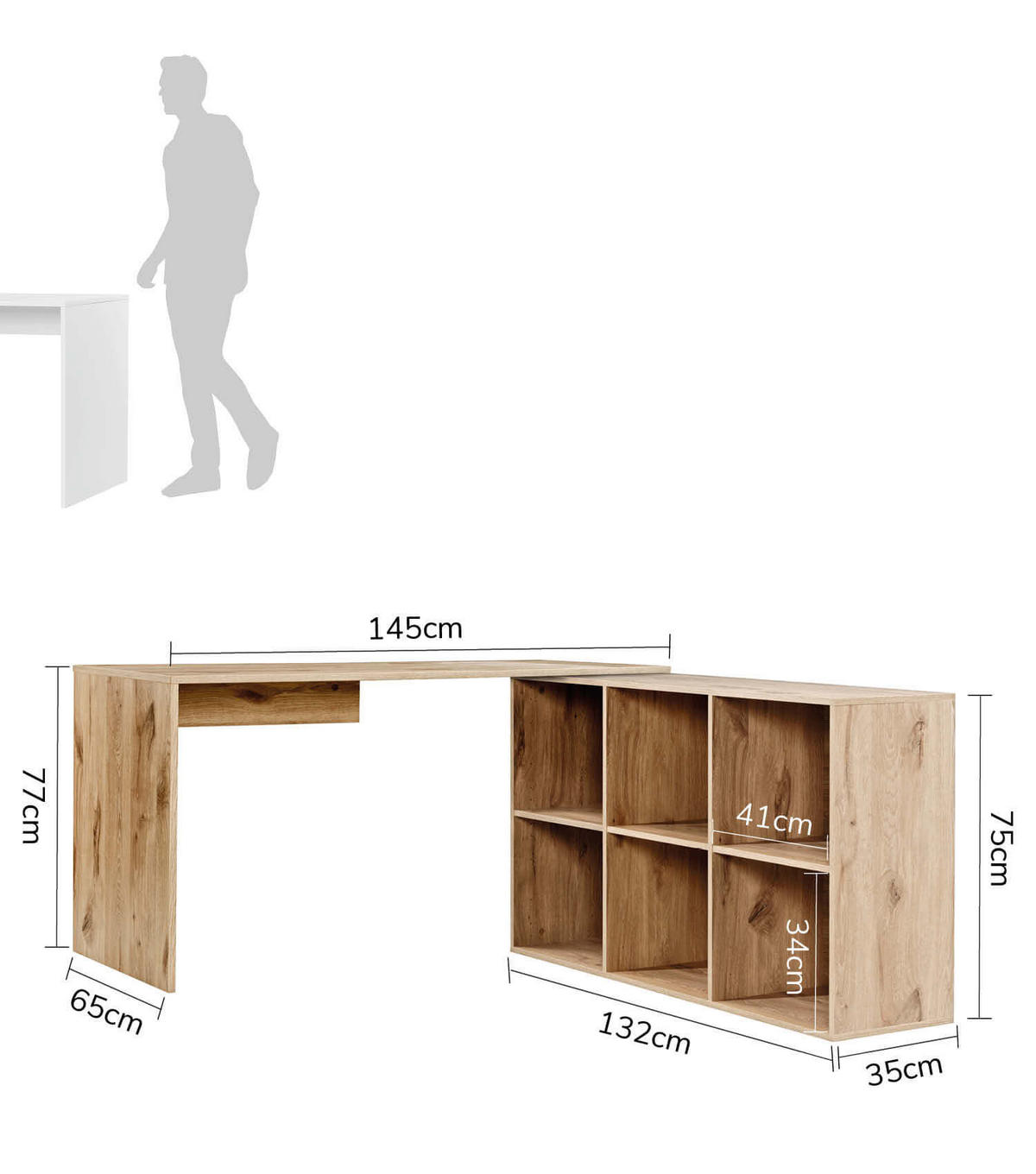 ECKSCHREIBTISCH Der Produktive - Eichefarben, Holzwerkstoff (65/145/77cm) - Mokebo