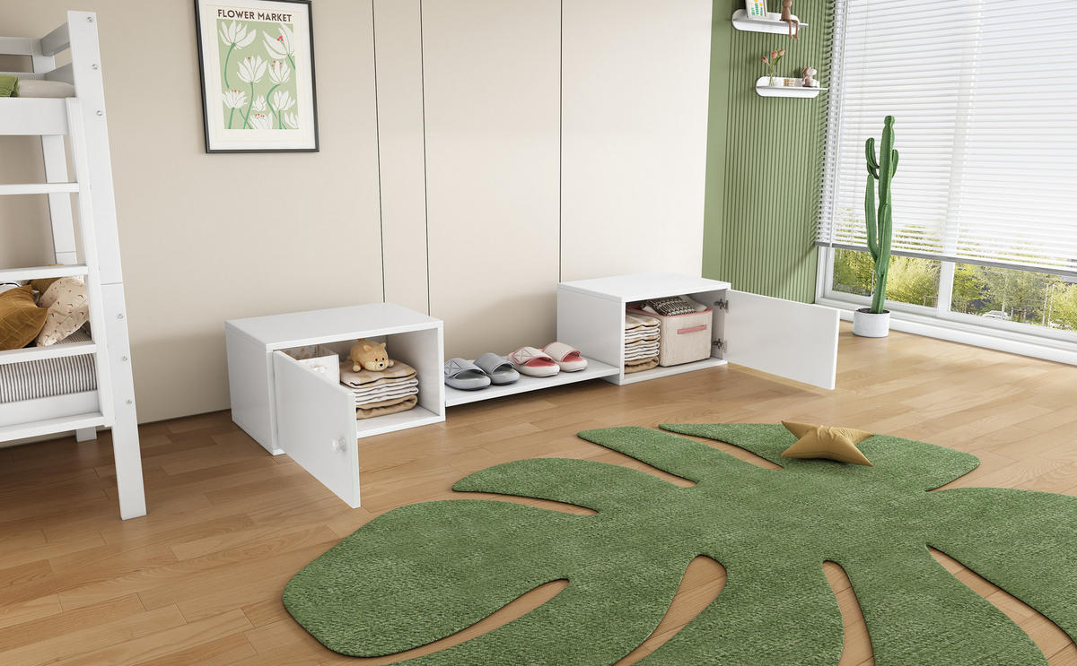 SCHUHSCHRANK Sitzbank Schuhschrank MDF Kiefernholz Doppeltür Stauraum Bank 189/40/34,5 - Weiß, Holzwerkstoff (189/34.5/40cm) - EVRYAE