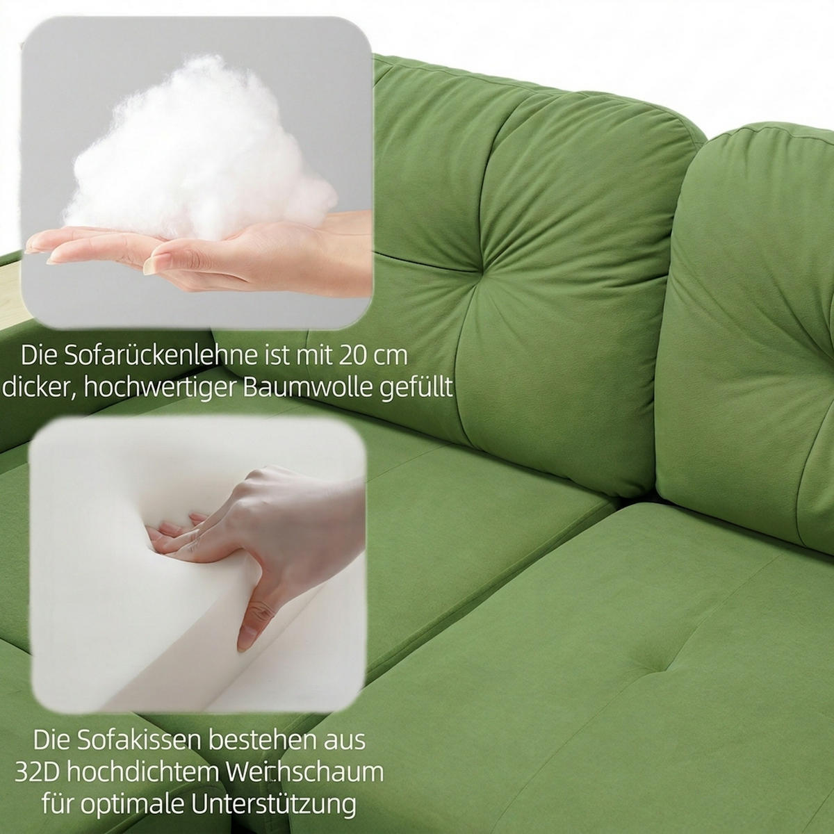 ECKSOFA 228/115/78 cm Grün mit Ausziehbarer Fußhocker, USB-Anschluss und Aufbewahrungstasche - Grün, Textil (228/80cm) - Oxeza