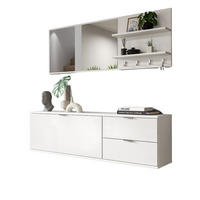 GARDEROBE Set 4-teilig weiß Hochglanz 144 cm, Garderobenkombination mit Spiegel hängend - Chromfarben/Weiß Hochglanz, Holzwerkstoff/Kunststoff (144/193/34cm) - Inn.Furn