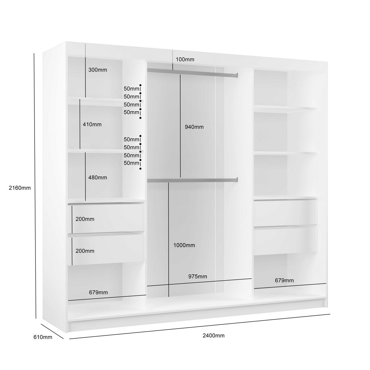 SCHWEBETÜRENSCHRANK Erika 240 cm mit Lamellen und Spiegel 3-türig, Nuss Warmia, schwarz - Dunkelbraun/Schwarz, Kunststoff (240/216/51cm) - Margaret Hadas24