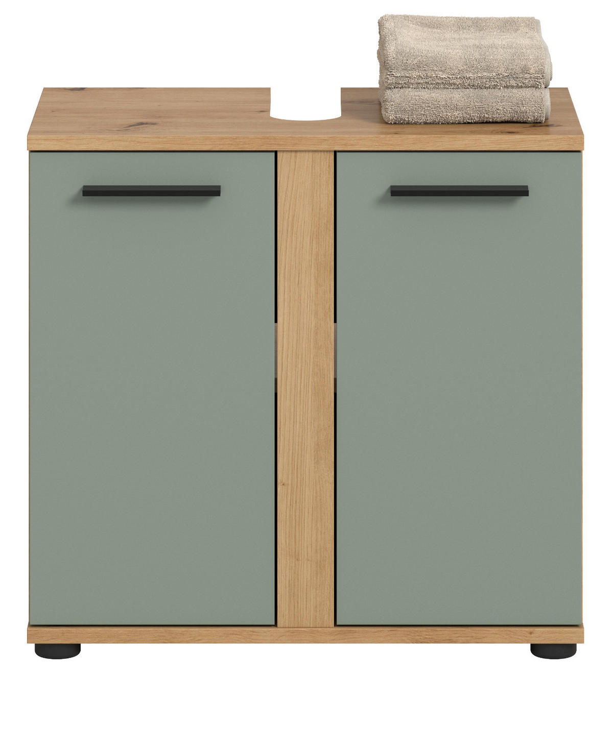 WASCHBECKENUNTERSCHRANK Salbei, Artisan Eiche, Badezimmer Unterschrank 60 cm - Salbeigrün/Schwarz, Holzwerkstoff/Kunststoff (60/57/34cm) - Inn.Furn