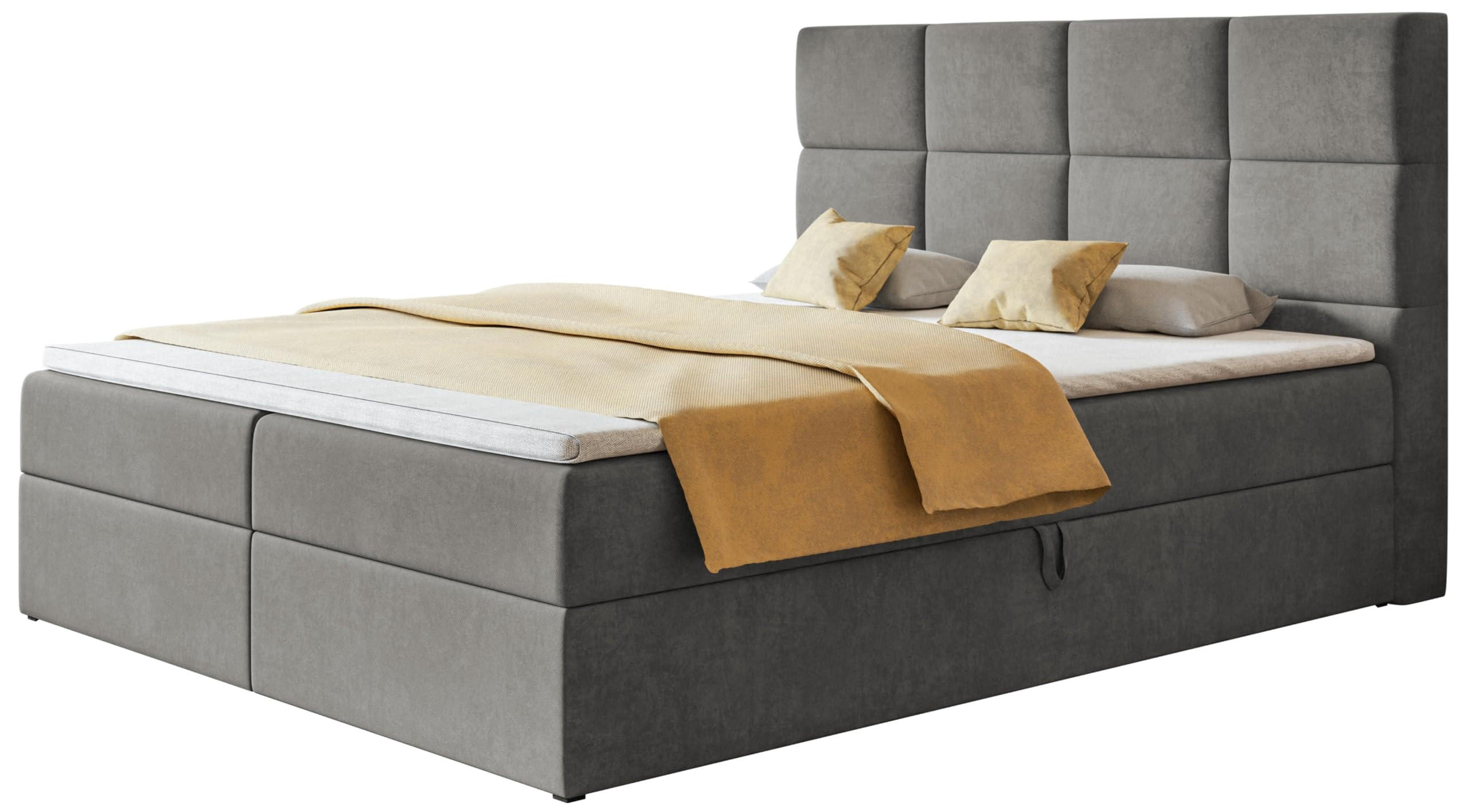 BOXSPRINGBETT Roma mit 2 Bettkästen, Polsterbett Maße: 160x200, Farbe: Grau, Velourstoff, Doppelbett mit Bonell-Matratze - Grau, Holz/Kunststoff (160/200cm) - Alpi-Möbel