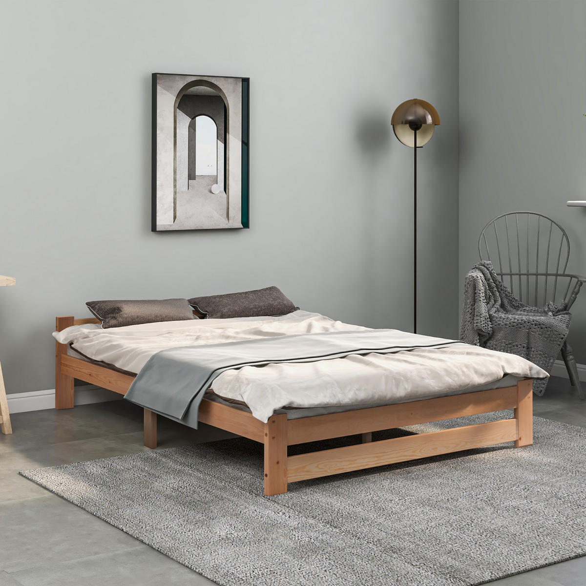HOLZBETT 140x200 cm mit Kopfteil, Lattenrost, Naturholz - Naturfarben, Holz (140/200cm)