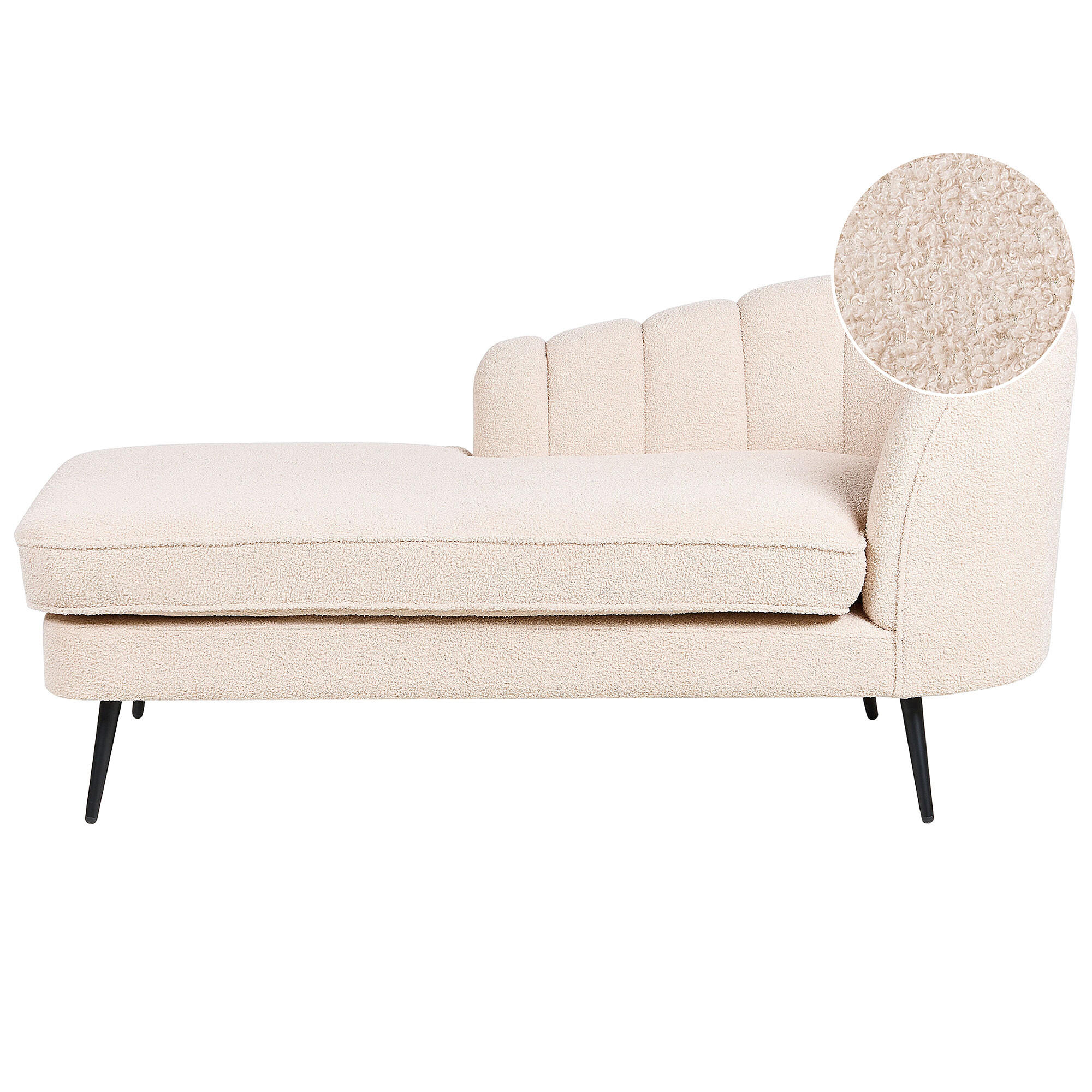 ČALOUNĚNÉ LEHÁTKO CHAISE LONGUE Bouclé světle béžové pravostranné Allier - černá/béžová, textil (150/75/76cm) - Beliani