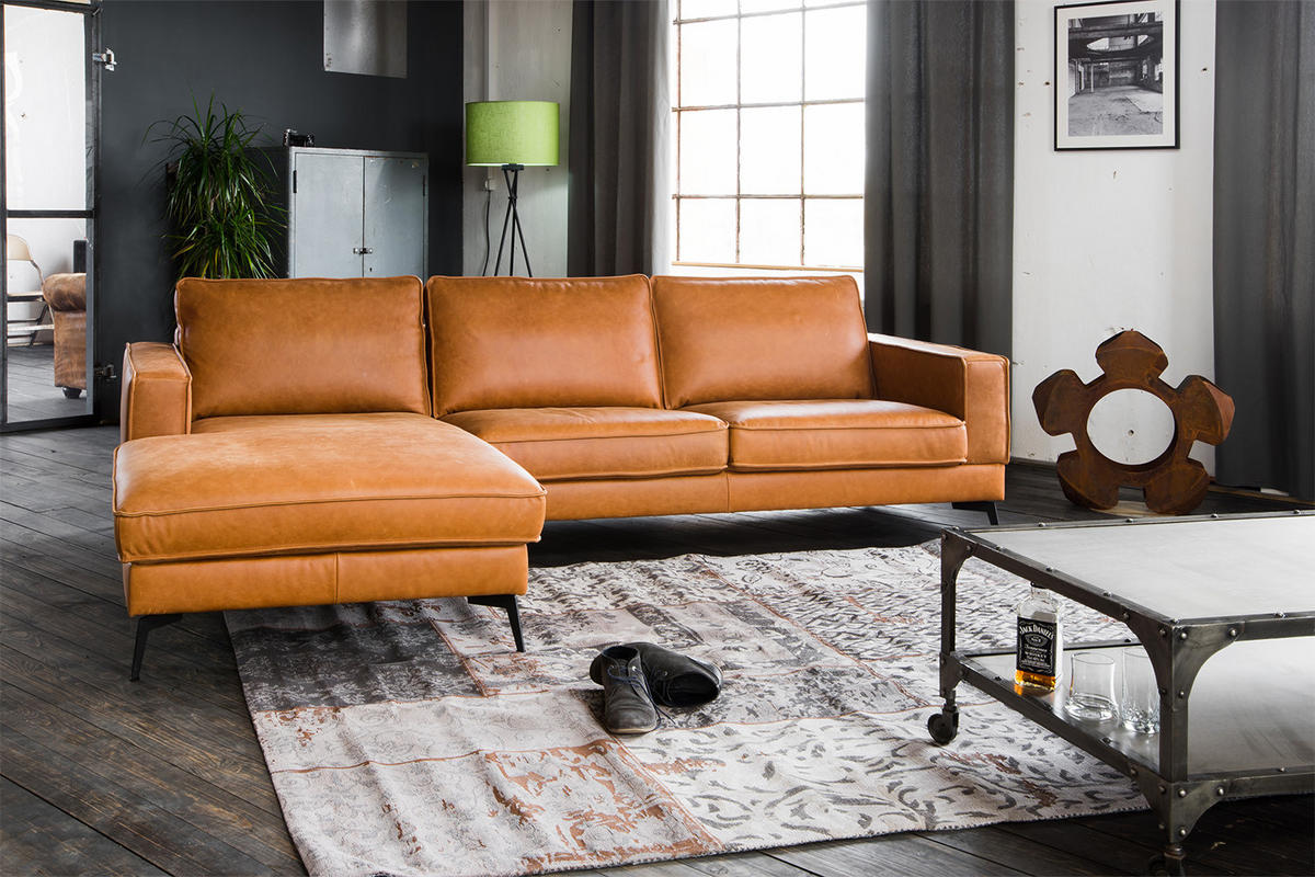 ECKSOFA BLOOM Braun Leder - Dunkelbraun/Schwarz, Leder (276/177cm) - KAWOLA