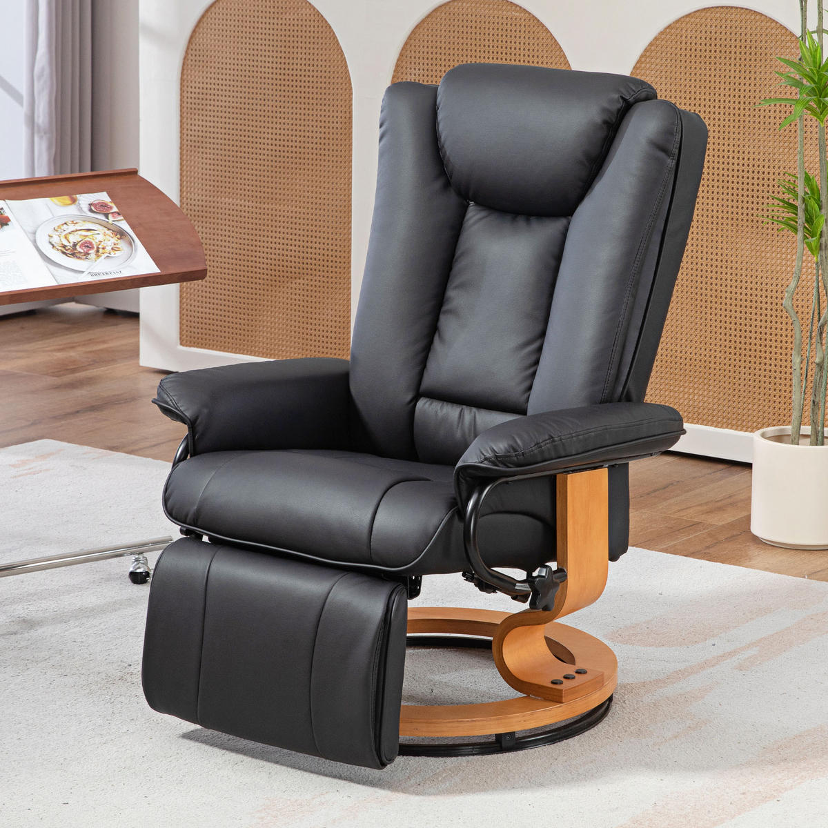 RELAXSESSEL Drehbar Fernsehsessel mit Liegefunktion, Fußstütze, Schwarz - Schwarz, Leder (88/103/78cm) - HOMCOM