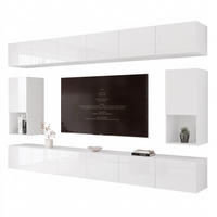 WOHNWAND ANGEL LINE IV 4-teilig, mit LED-Beleuchtung, Weiß Hochglanz - Weiß Hochglanz, Holzwerkstoff (300/162/40cm) - Idohome