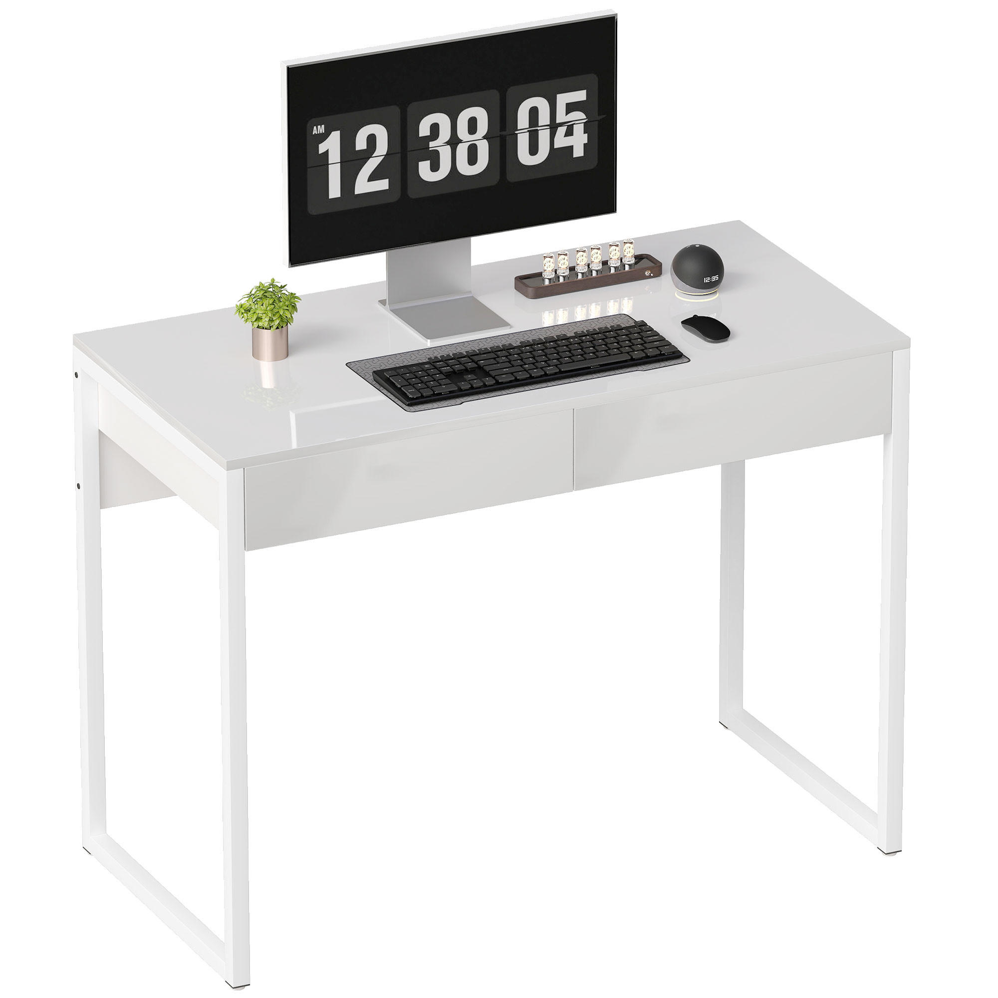 SCHREIBTISCH DE-14909 2 Schubladen mit Hochglanz-Finish Weiß - Weiß, Metall (100/50/75cm) - ComfortXL