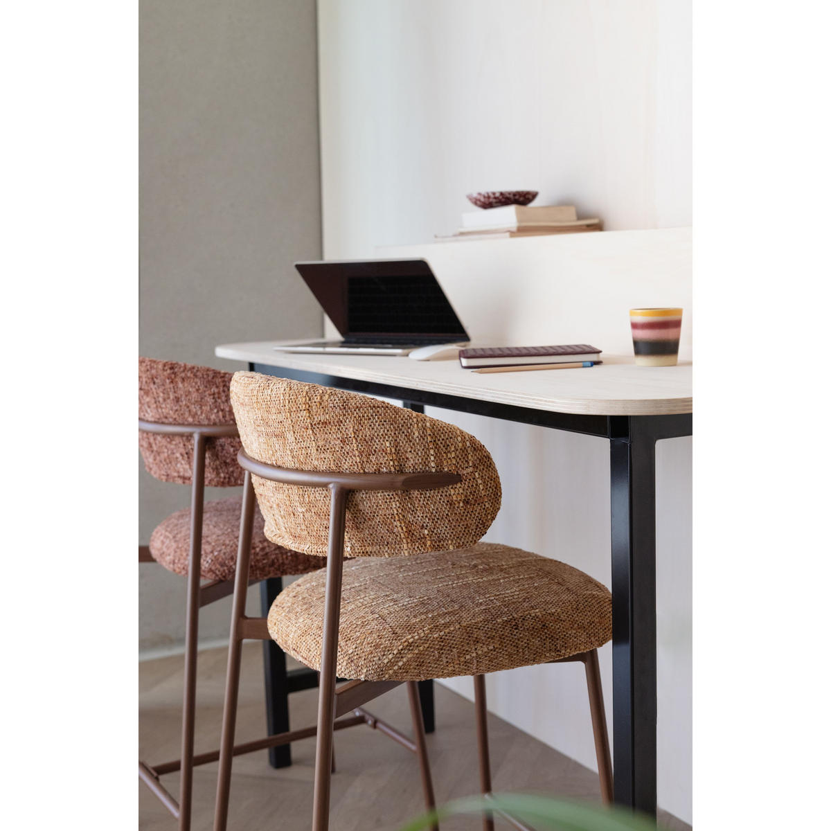 BARHOCKER Claes mit Rückenlehne 65 cm Ockergelb - 2 er Set - Gelb, Kunststoff (44/94/51cm) - Housecraft Living